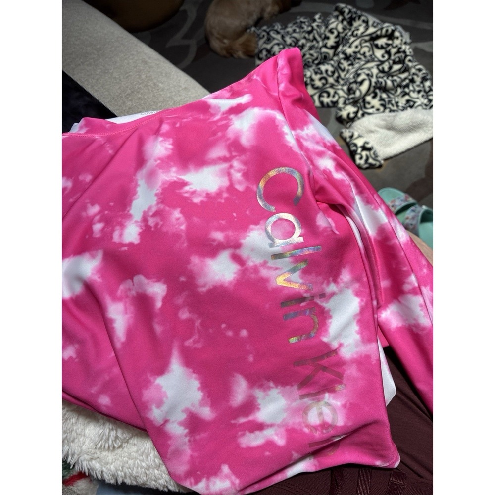 Girls XL Pink Tie-Dye Uv Protectant Swim Top Calvin Klein Surf Rash Guard - Picture 5 of 5